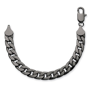 PalmBeach Jewelry Men's 12 mm Curb-Link Bracelet Black Ruthenium-Plated 10"