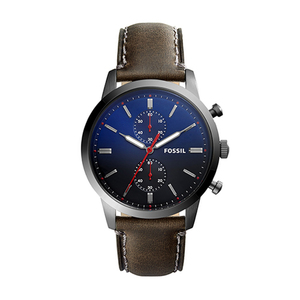 Mens Townsman Multi-Function Leather Strap Watch Blue Dial