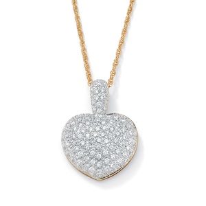PalmBeach Jewelry 2.50 TCW Pave-Set Cubic Zirconia 14k Gold-Plated Heart-Shaped Pendant and Chain 18"
