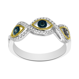 Sterling Silver Yellow Plated 1/4Ctw Evil Eye Band W/Blue/White Diamonds
