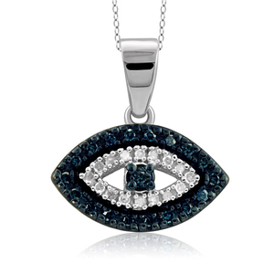 1/7 Cttw. Blue and White Diamond Evil Eye Silver Pendant