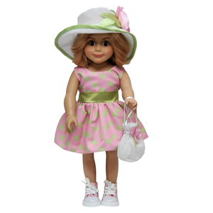 The Queen's Treasures 18 inch Doll Clothing Outfit Includes Pink & Green Polka Dot Dress, Hat and Hand Bag too!