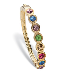 PalmBeach Jewelry Round Multicolor Crystal Halo-Style Bangle Bracelet in Gold Tone 8&quot;