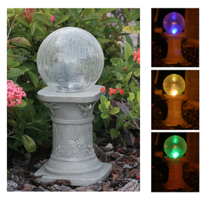 Chameleon Crackled Glass Solar Gazing Ball w/ Pedestal