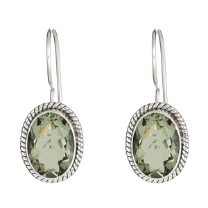 Ladies Sterling Silver Oval Green Amethyst Dangle Earrings
