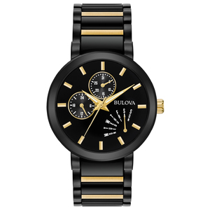 Mens Classic Black Ion-Plated Stainless Steel Watch Black/Gold Dial