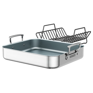 Brushed Stainless Steel Ceramic Nonstick Roasting Pan