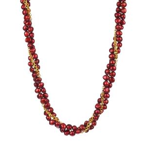 Lita Gold Plated Sterling Silver Multi Row Torsade Cranberry Colored Pearls and Gold Over Silver Chain