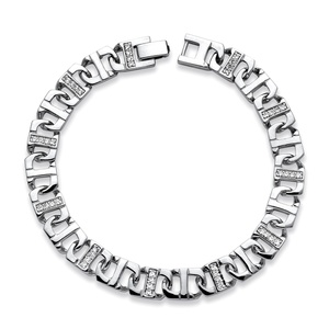 PalmBeach Jewelry Men's 1.10 TCW Cubic Zirconia 10 mm Mariner-Link Bracelet in in Silvertone 9 3/4"