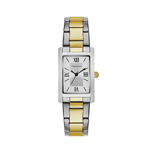 Ladies Two-Tone Stainless Steel Rectangle Watch Silver-White Dial