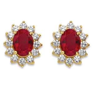 PalmBeach Jewelry 1.14 TCW Oval-Cut Garnet Red Crystal and Cubic Zirconia Halo Stud Earrings MADE WITH SWAROVSKI ELEMENTS 14k Gold-Plated