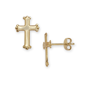14k Yellow Gold Girls Cross Stamping Earrings - Measures 11x8mm