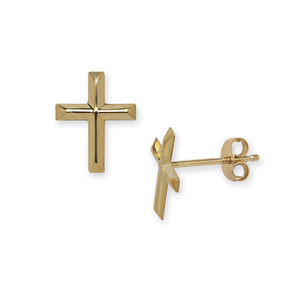 14k Yellow Gold Girls Cross Stamping Earrings - Measures 10x8mm