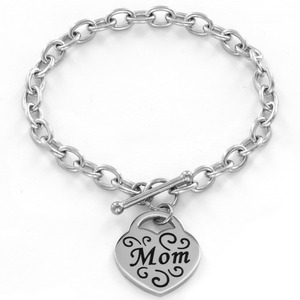 West Coast Jewelry Mom Heart Tag Stainless Steel Bracelet 7.5 Inches