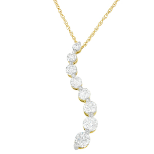 14k Yellow Gold 3ct Round and Baguette Diamond Journey of Love Pendant Necklace (I-J, I2-I3)