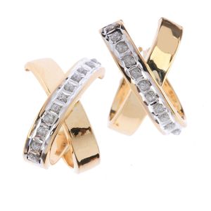 Diamond Fascination 14k Yellow Gold Diamond Accent X Hoop Earrings