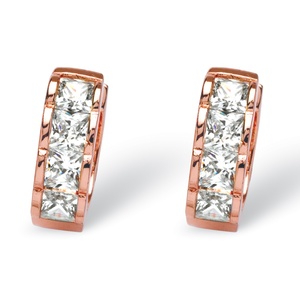 PalmBeach Jewelry 4 TCW Princess-Cut Cubic Zirconia Huggie Hoop Earrings in Rose Gold-Plated