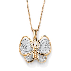 PalmBeach Jewelry 18k Gold-Plated Two-Tone Filigree Butterfly Charm Pendant and Rollo-Link Chain 18"