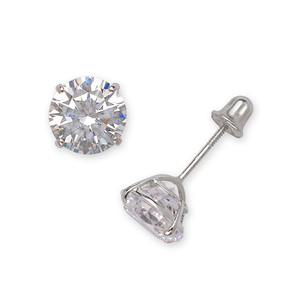 14k White Gold 6mm Round Basket Cubic Zirconia Screwback Earrings