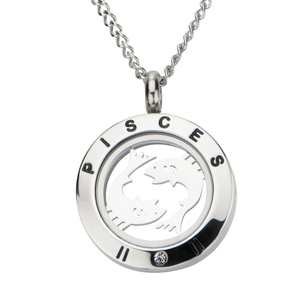 Inox Jewelry Women's Stainless Steel Cubic Zirconia Zodiac Pisces Pendant Necklace