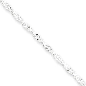 Sterling Silver 2mm Singapore Chain Anklet - 9 Inch - Spring Ring