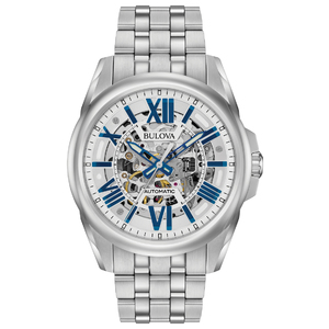 Mens Automatic Silver Stainless Steel Watch Skeleton Dial