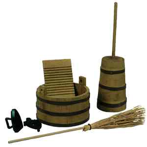 The Queen's Treasures Little House on the Prairie 18" Doll Kitchen Tool Set, Wash Tub, Butter Churn, Iron, Washboard, Broom
