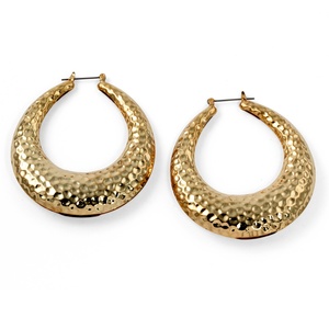 PalmBeach Jewelry Hammered-Style Hoop Earrings in Yellow Gold Tone
