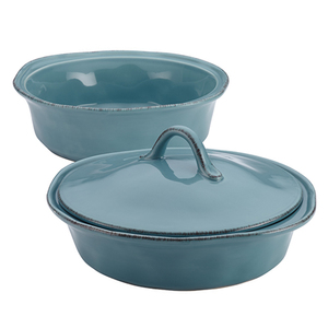 3pc Cucina Stoneware Round Casserole Set Agave Blue
