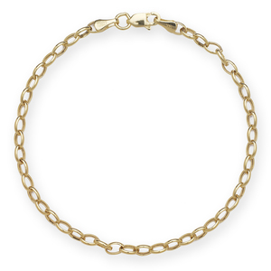 14k Yellow Gold Oval 7 Inch 3.5 mm Rolo Chain Charm Bracelet -