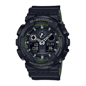 Mens G-Shock Ana-Digi Black Resin Watch Black & Army Green Dial