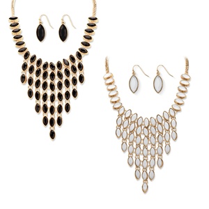 PalmBeach Jewelry Black and White Simulated Crystal Three-Piece Reversible Necklace and Earrings Set in Gold Tone