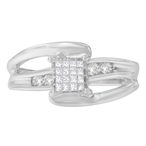 Women's 14k White Gold 1/4ct TDW Round and Princess Cut Diamond Ring (H-I,SI1-SI2)