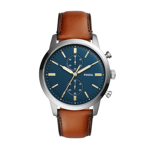 Mens Townsman Chronograph Brown Leather Watch Dark Blue Dial