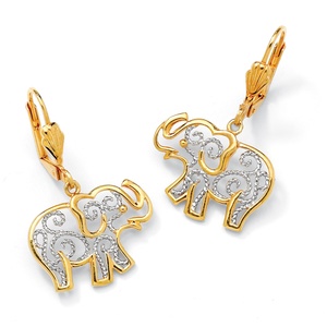PalmBeach Jewelry 18k Gold-Plated Two-Tone Filigree Elephant Drop Earrings