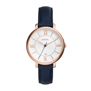 Ladies Jacqueline Navy Leather Strap Watch White Dial