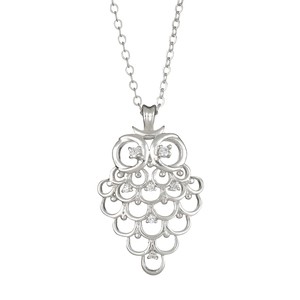 Ladies Sterling Silver Cubic Zirconia Owl Pendant