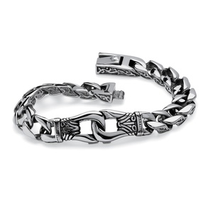 PalmBeach Jewelry Men's Tribal Design Curb-Link Bracelet in Stainless Steel 9"