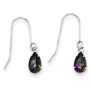 14k White Gold 8x5 Pear Mystic Fire Topaz Earrings - Measures 22x4mm