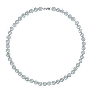 Dyed Silver Grey Color Genuine Freshwater Pearl Knotted Sterling Silver Necklace