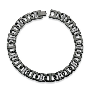 PalmBeach Jewelry Men's 1.10 TCW Cubic Zirconia 10 mm Mariner-Link Bracelet Black Ruthenium-Plated 9.75"
