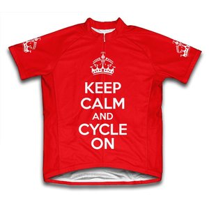 Scudo Keep Calm and Cycle On Microfiber Short-Sleeved Cycling Jersey, Red, 3XL