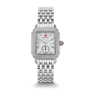 Ladies Deco 16 Silver-Tone Diamond Watch Mother of Pearl Dial