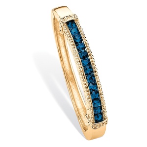 PalmBeach Jewelry Round Pave Simulated Blue Sapphire Crystal Bangle Bracelet in Gold Tone 8"