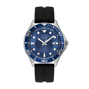 Mens Black Silicone Strap Drivers Watch Navy Dial