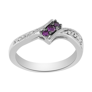 Sterling Silver .15Pt 3 Stone Purple/White Bypass Ring