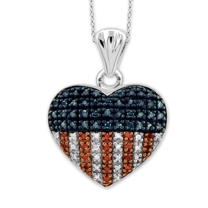 1/4 Cttw. Flag Heart Silver Multicolor Diamond Pendant