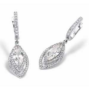 PalmBeach Jewelry 6.36 TCW Marquise-Cut and Pave Cubic Zirconia Double Halo Drop Earrings with Omega Backs in Silvertone 1.5"