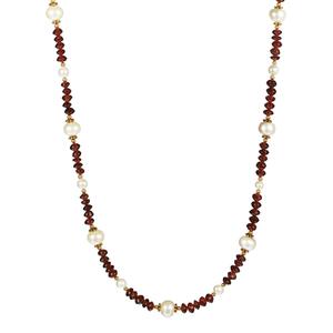 Garnet Rondelle and White Freshwater Pearl Necklace