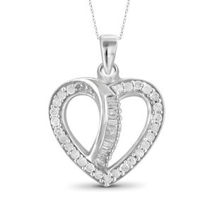 JewelonFire 1/4 Carat T.W White Diamond Sterling Silver Heart Pendant